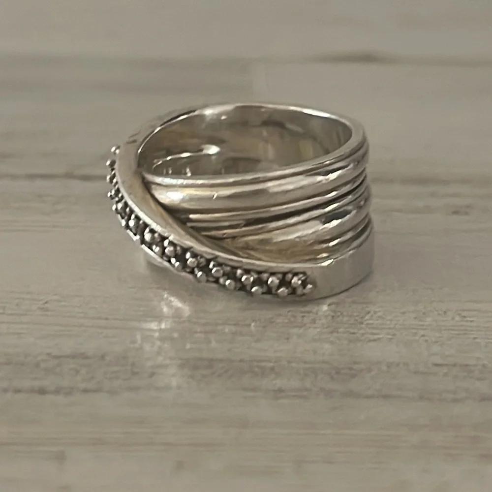 Michael Dawkins Sterling Silver Caviar Cross Over Ring